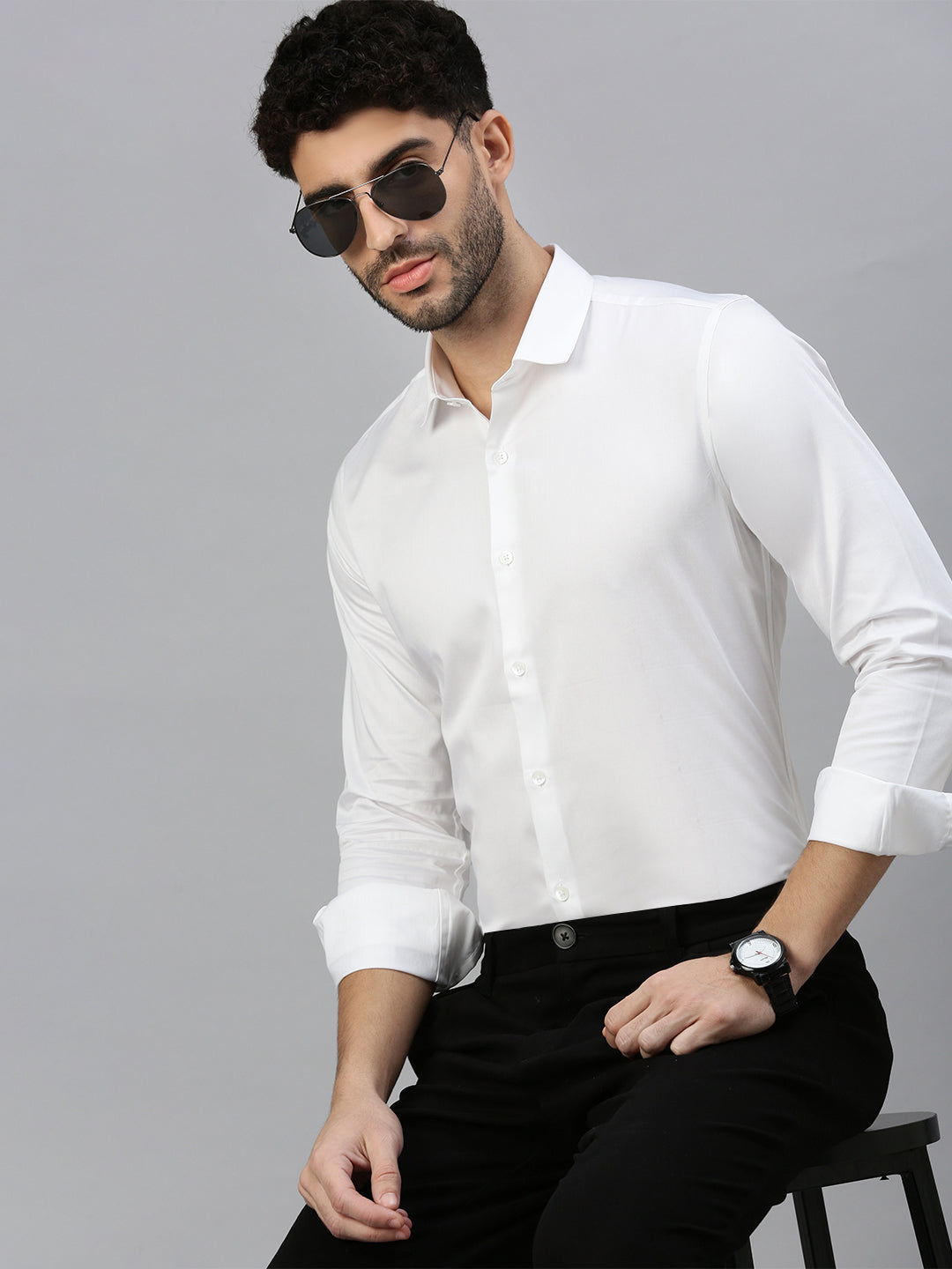 Giza Satin Essential Shirt in Pearl White