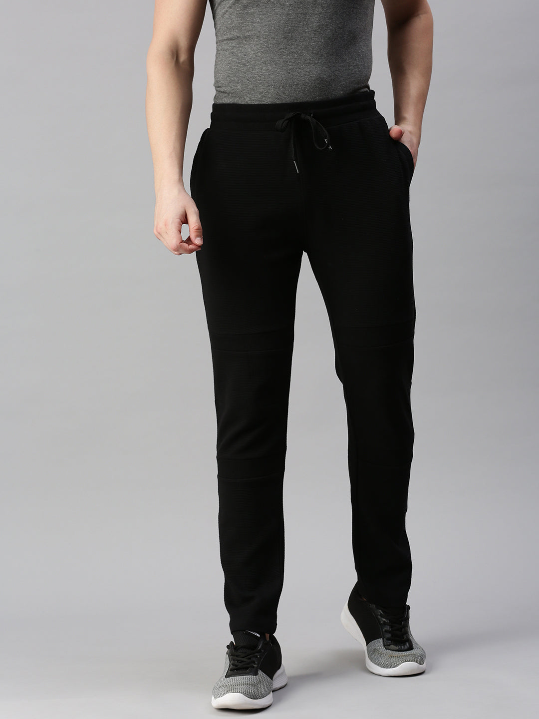 Solid Cotton Regular-Fit Track Pants Black