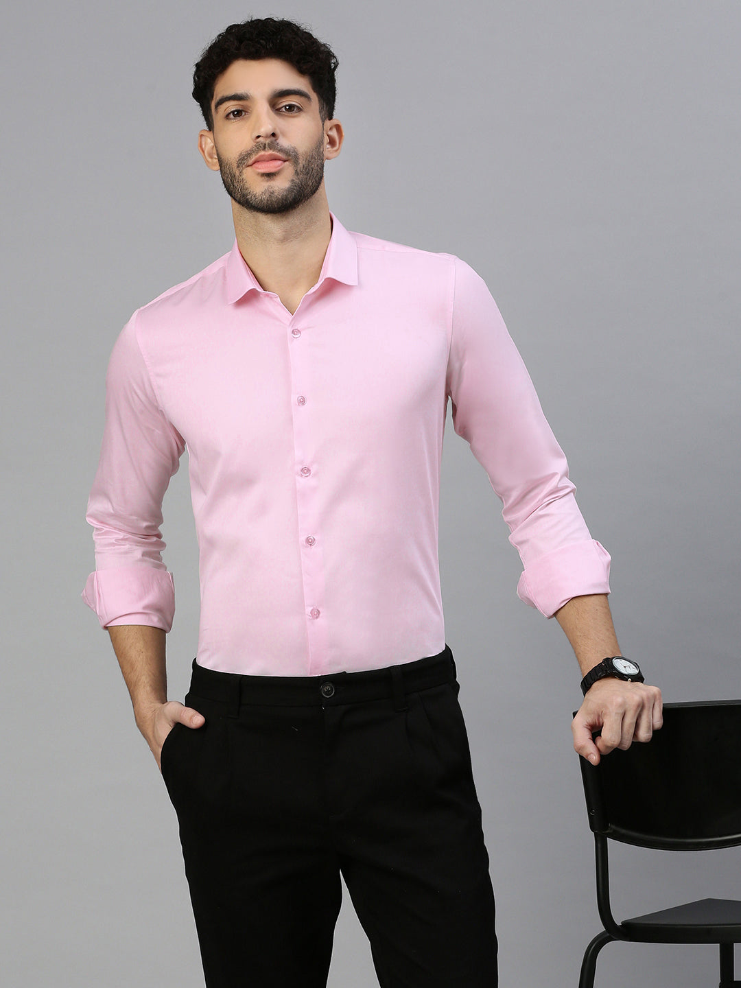 Giza Satin Essential Shirt in Pink Blush