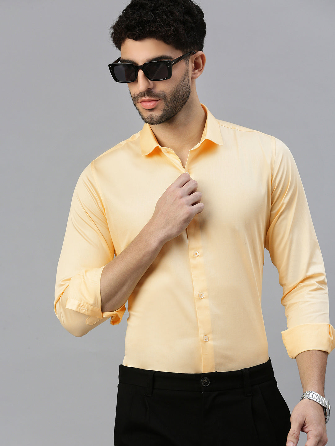 Giza Satin Essential Shirt in Sunrise Yellow