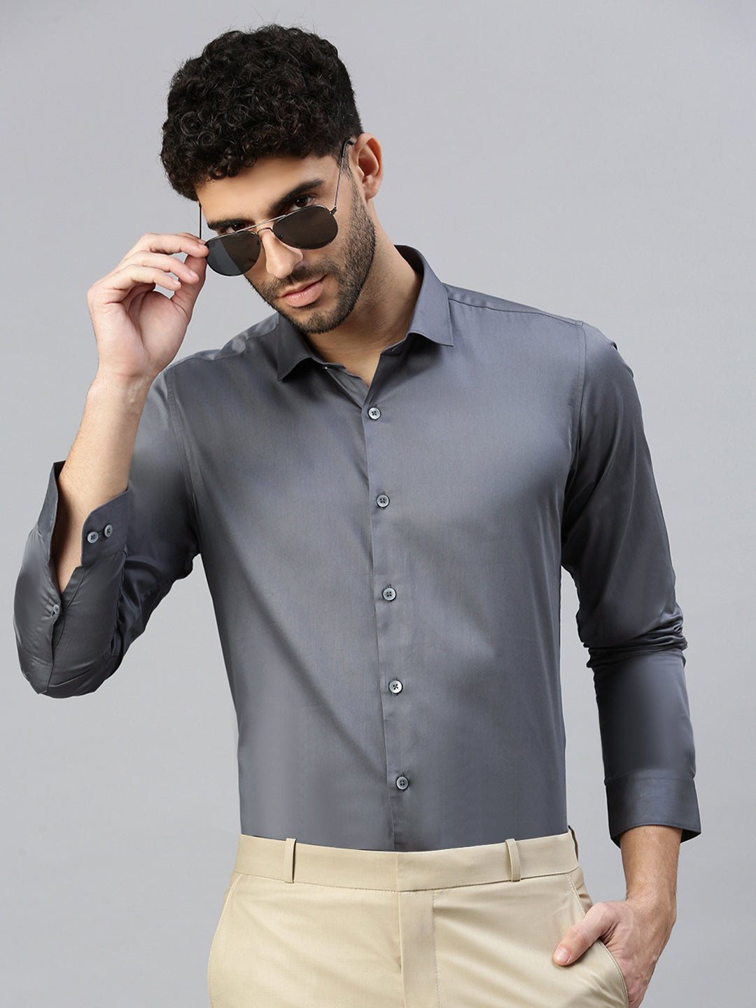 Giza Satin Essential Shirt in Ash Grey