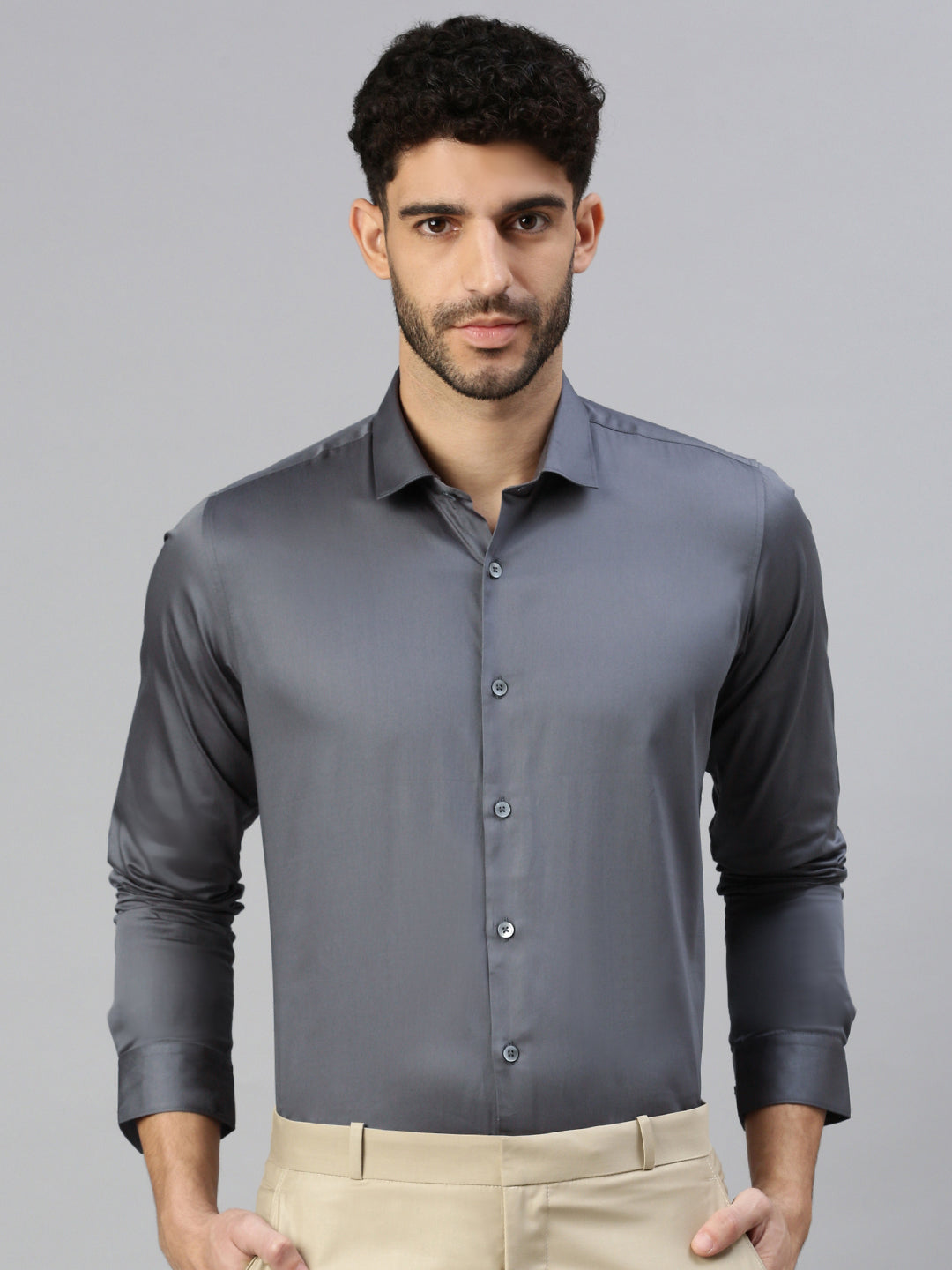 Giza Satin Essential Shirt in Ash Grey