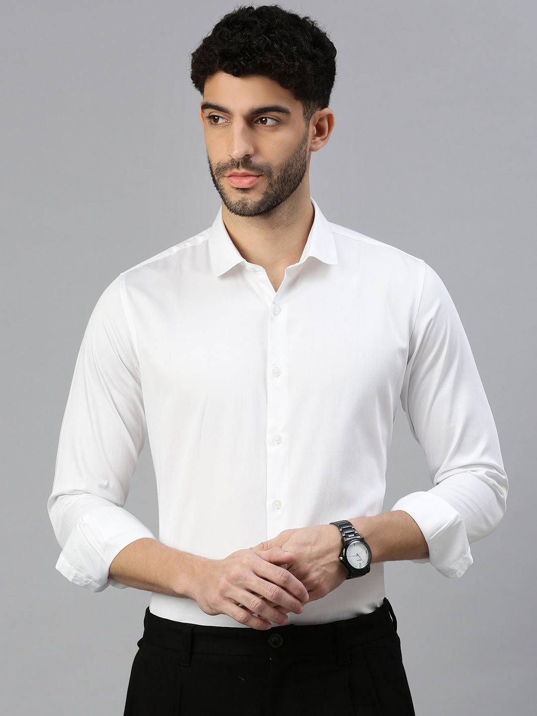 Giza Satin Essential Shirt in Pearl White