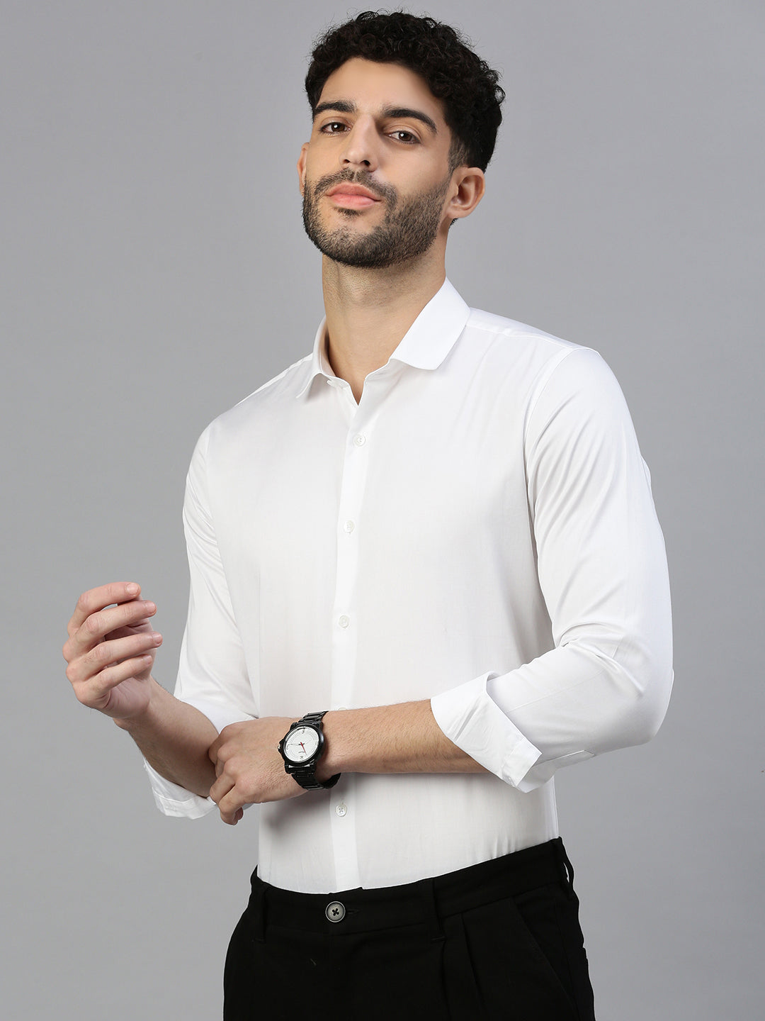 Giza Satin Essential Shirt in Pearl White