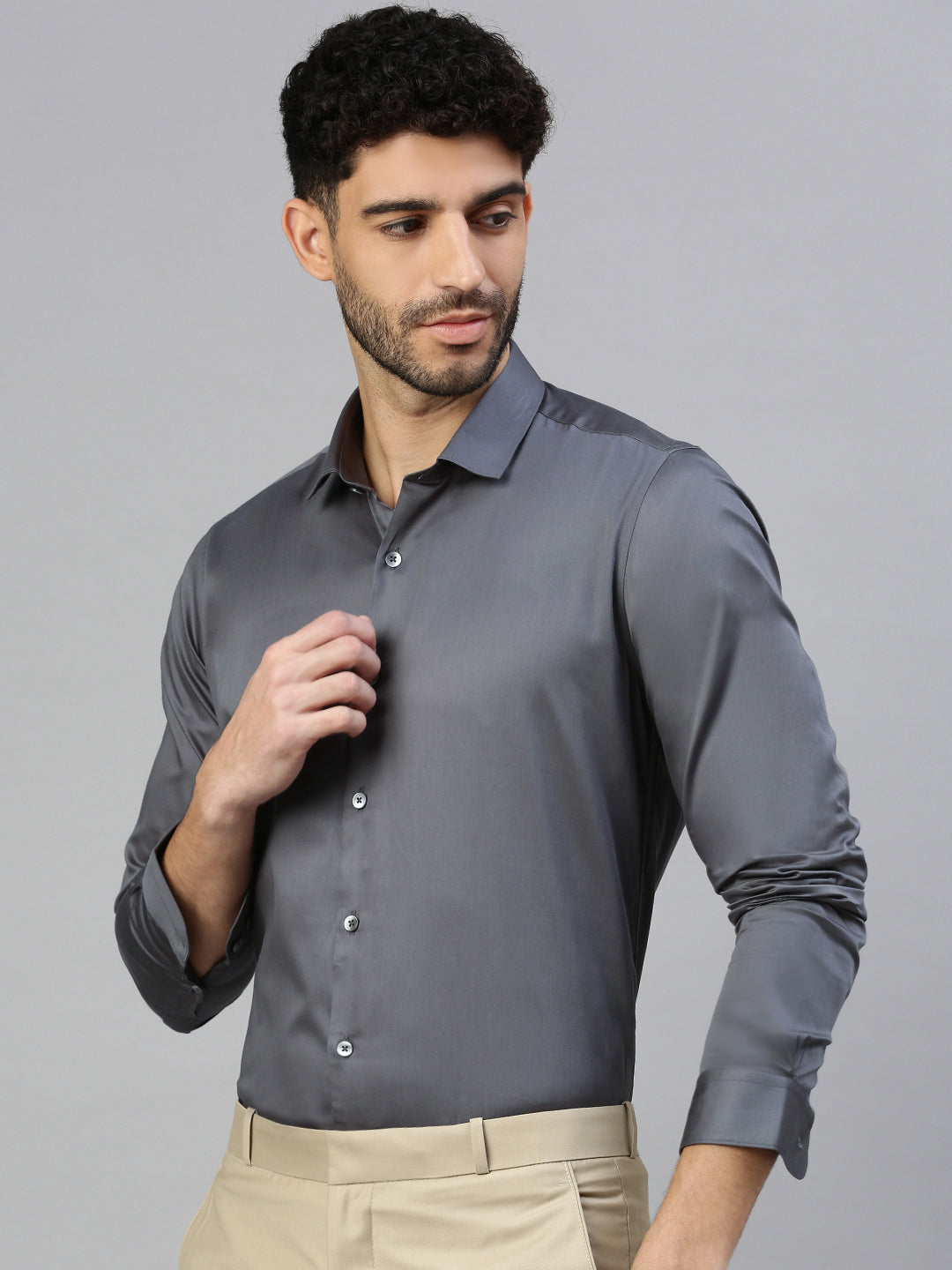 Giza Satin Essential Shirt in Ash Grey