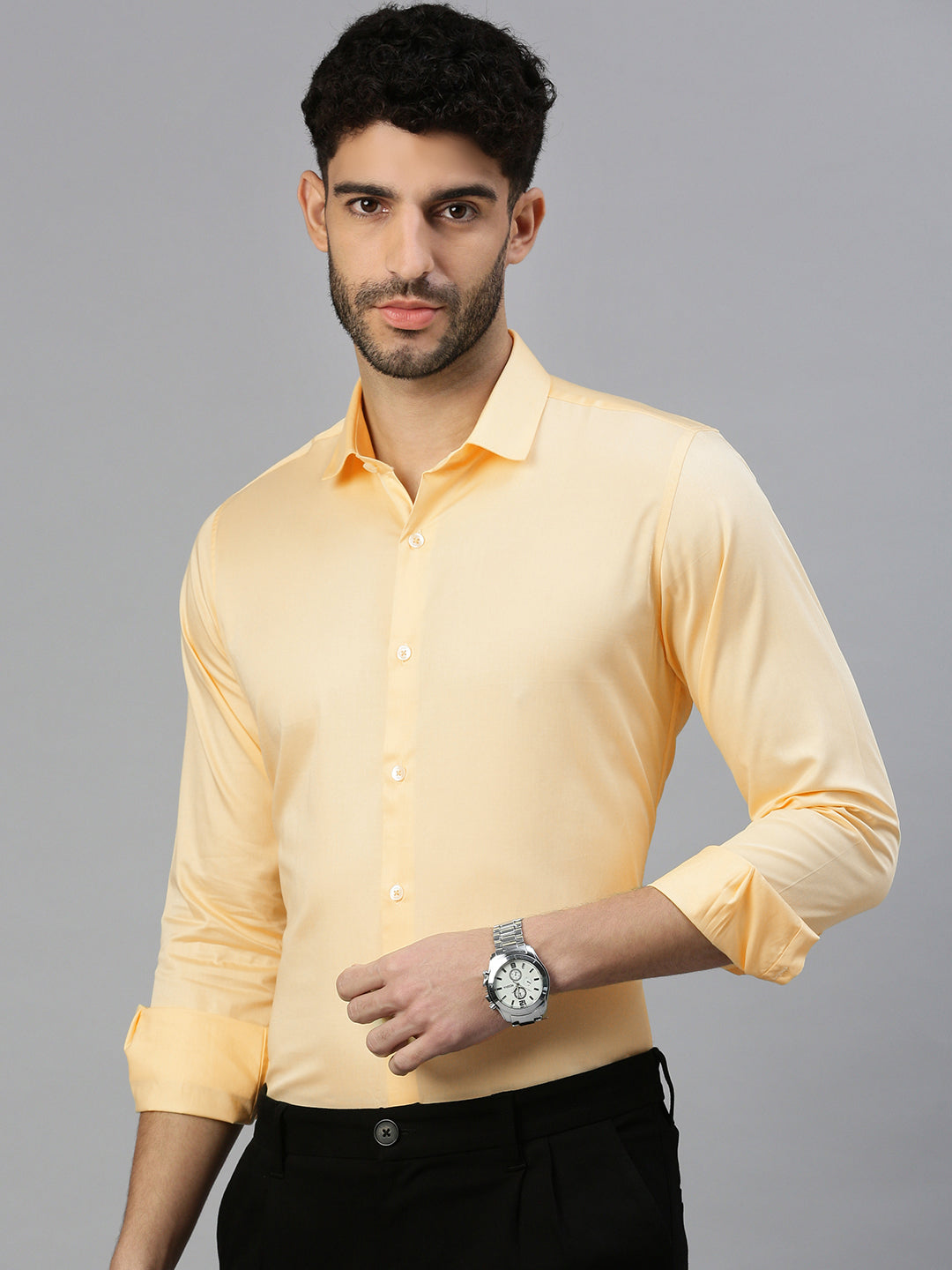 Giza Satin Essential Shirt in Sunrise Yellow