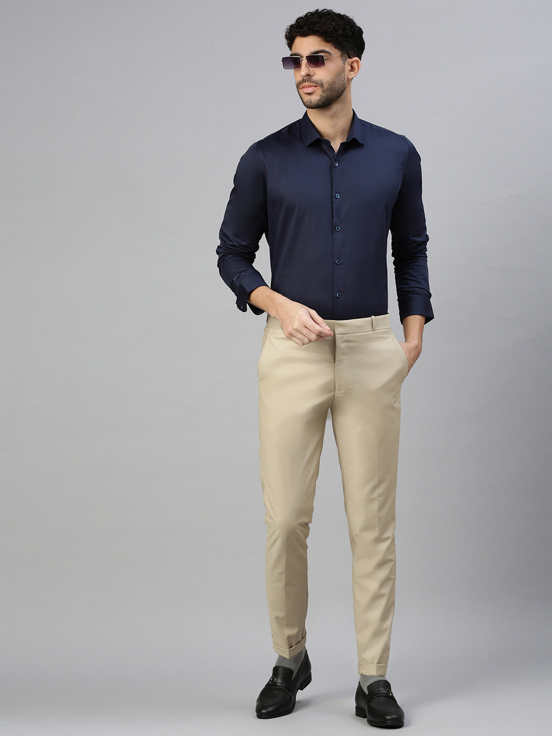 Giza Satin Essential Shirt in Midnight Navy