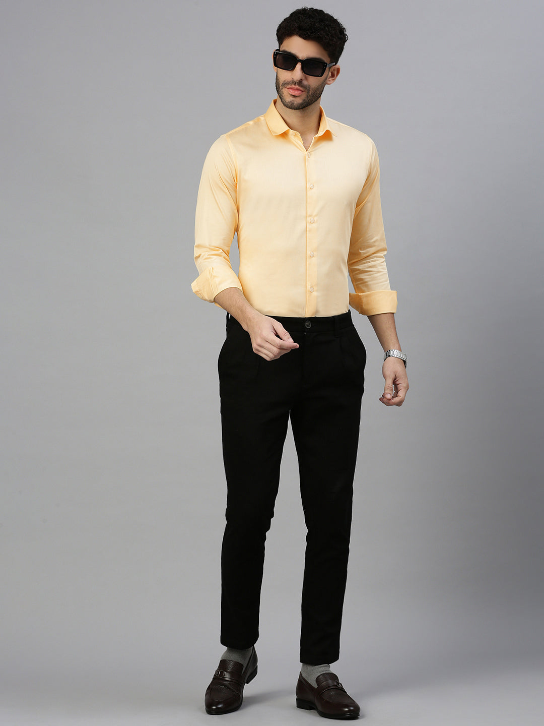 Giza Satin Essential Shirt in Sunrise Yellow