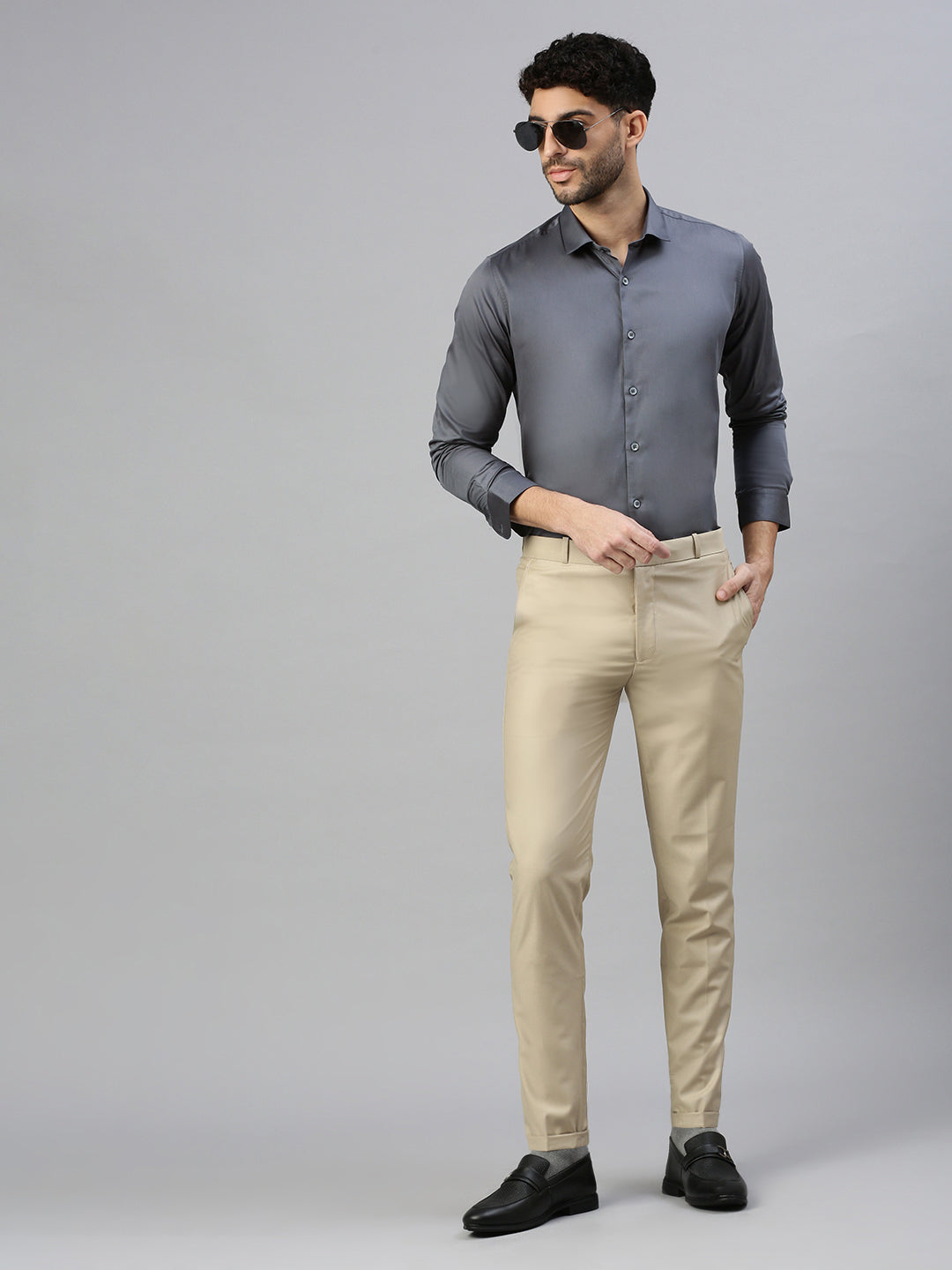 Giza Satin Essential Shirt in Ash Grey
