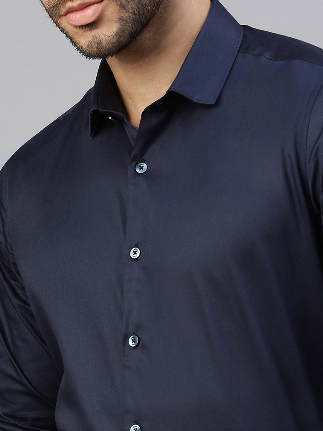 Giza Satin Essential Shirt in Midnight Navy