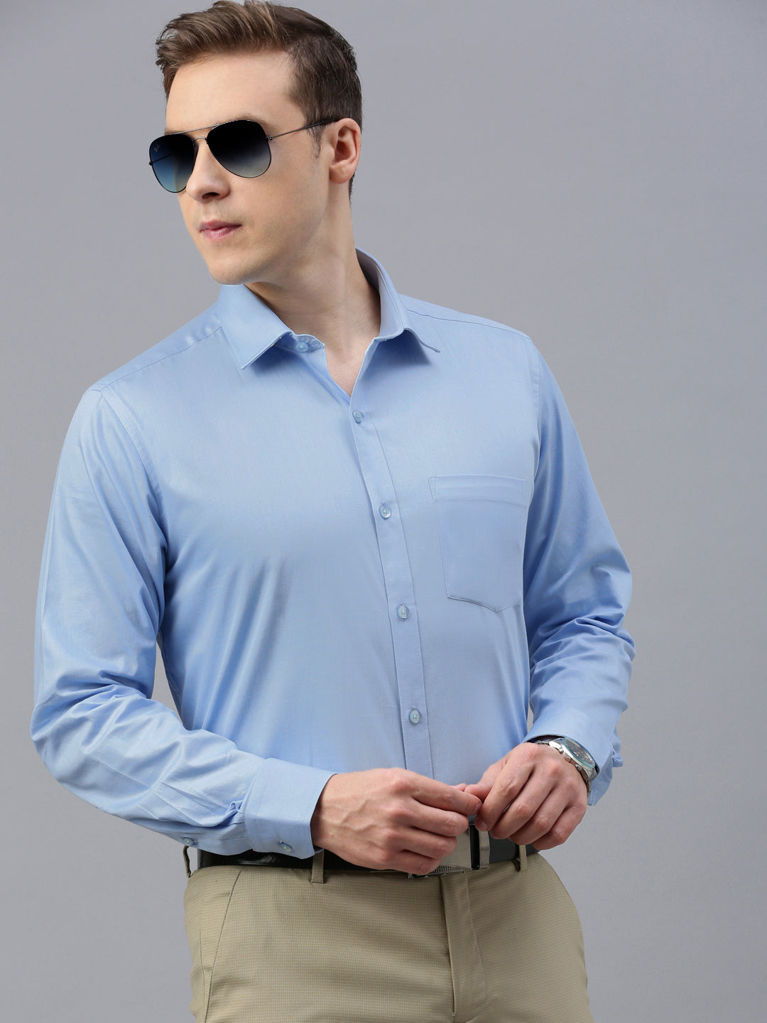 Sky Blue Solid Formal Shirt