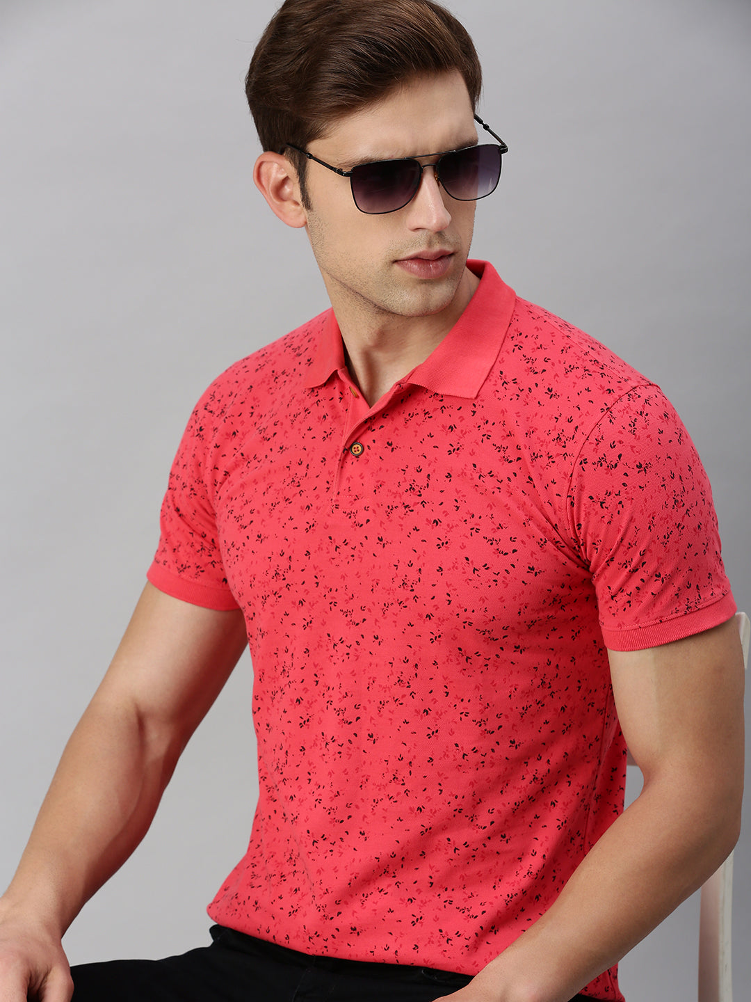 PEACH PRINTED POLO TSHIRT