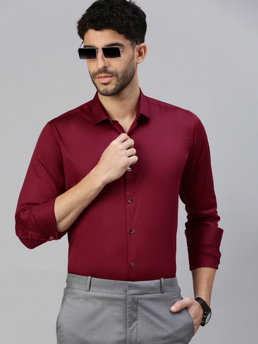 Giza Satin Essential Shirt in Cosmic Red