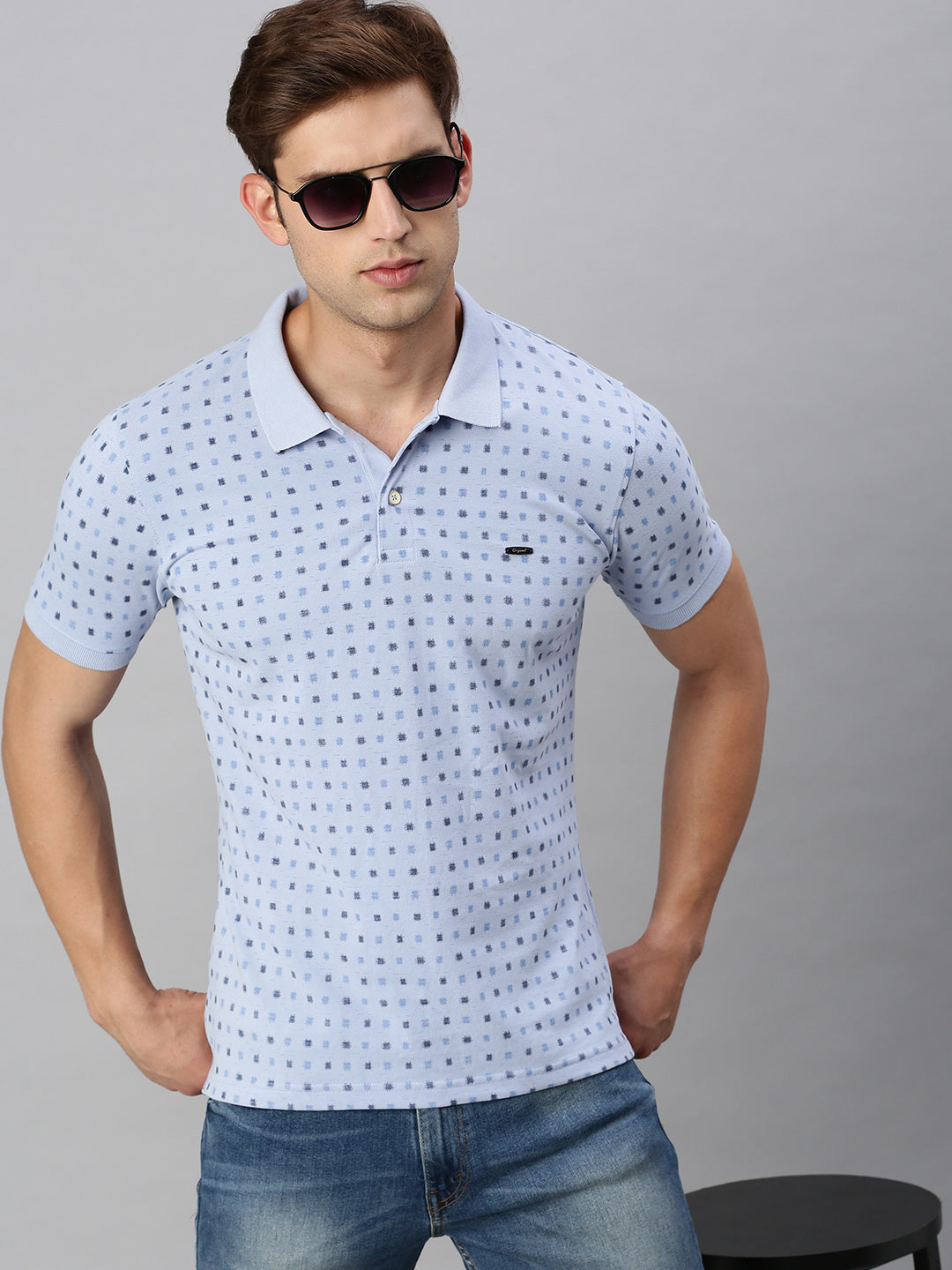 SKYBLUE PRINTED POLO TSHIRT