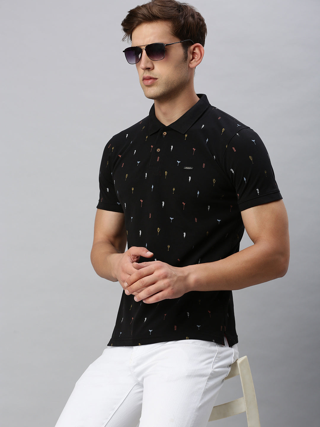 Black Printed Polo Tshirt