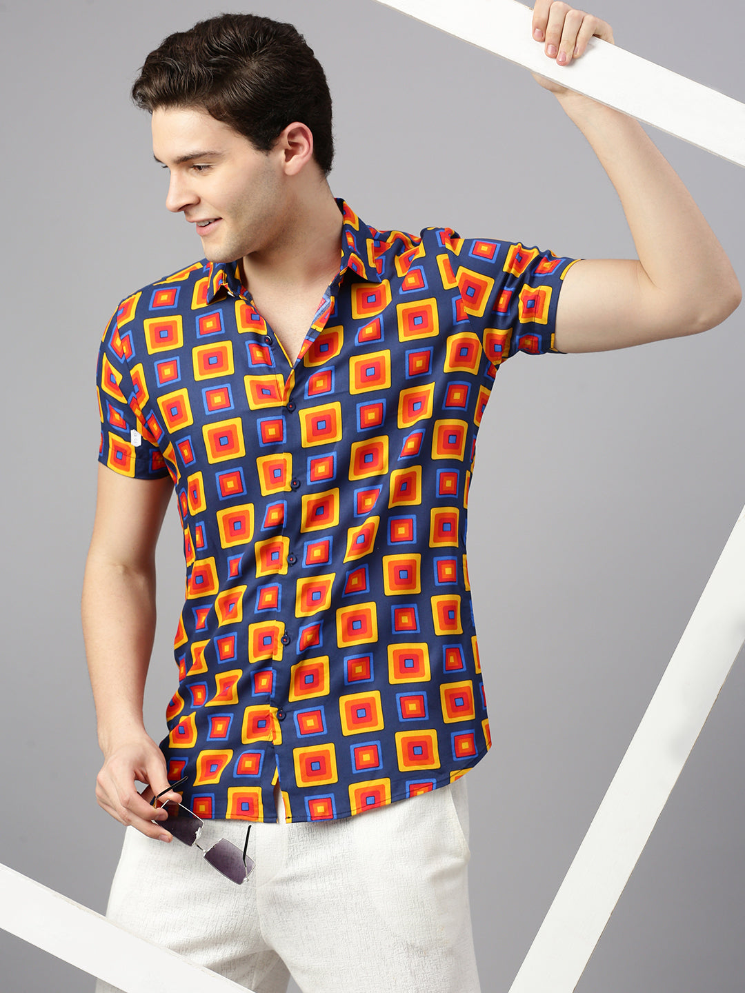 Relaxed Fit Geometric Printed Casual Shirt