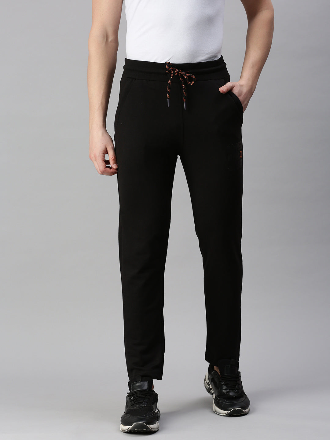 Solid Cotton Regular-Fit Track Pants Black