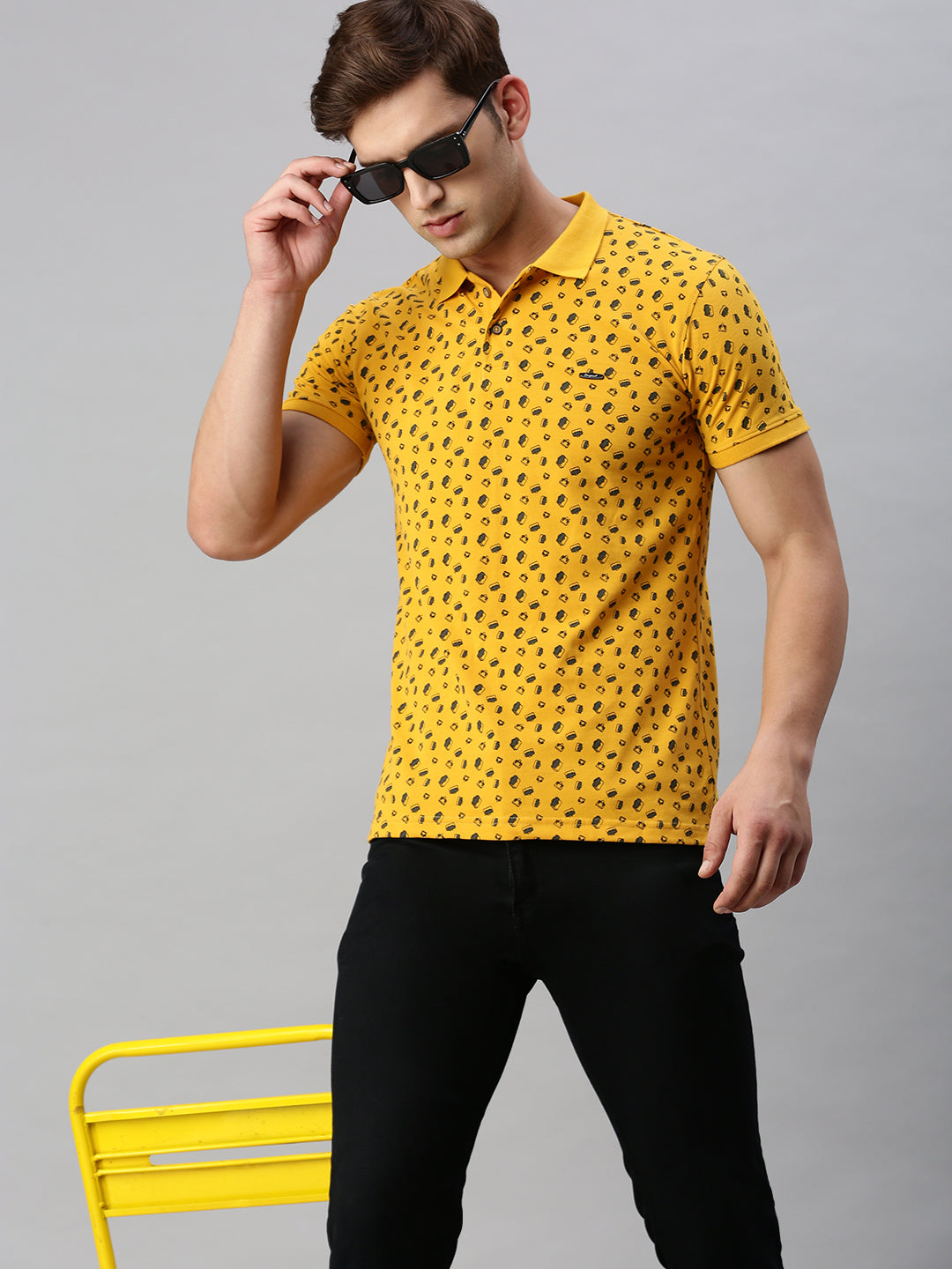 Mustard Printed Polo Tshirt