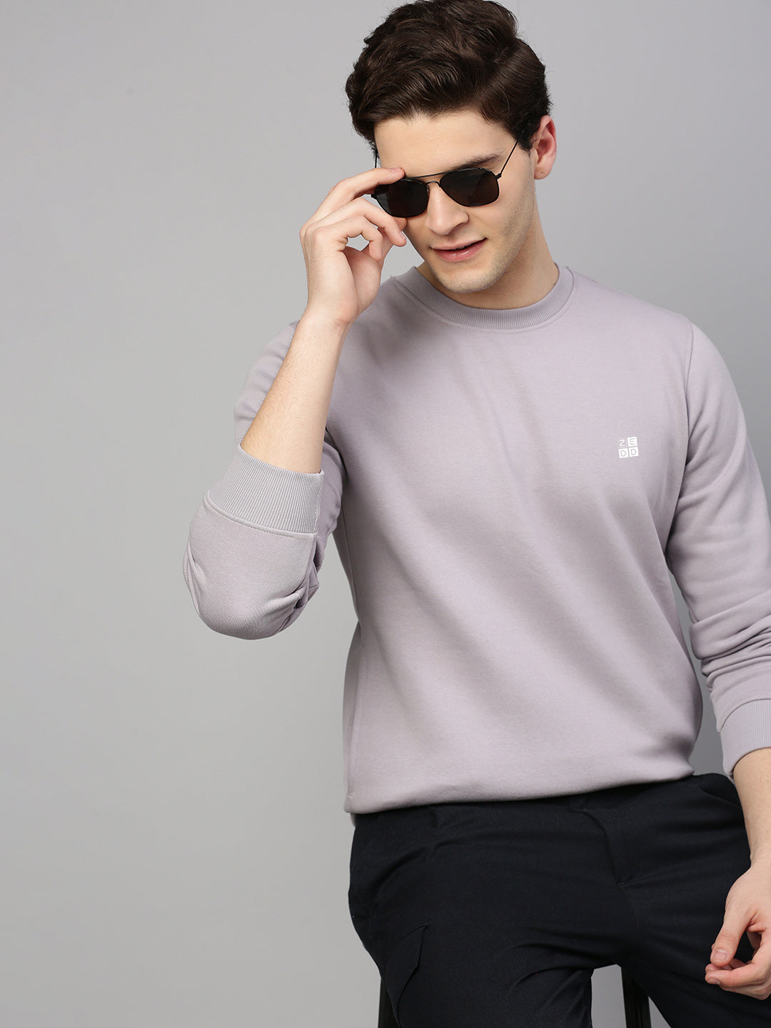 Round Neck Cotton Fleece Pullover Sweatshirt