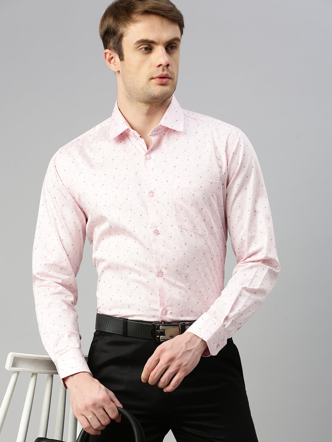 Regular Fit Printed Formal Shirt Pink