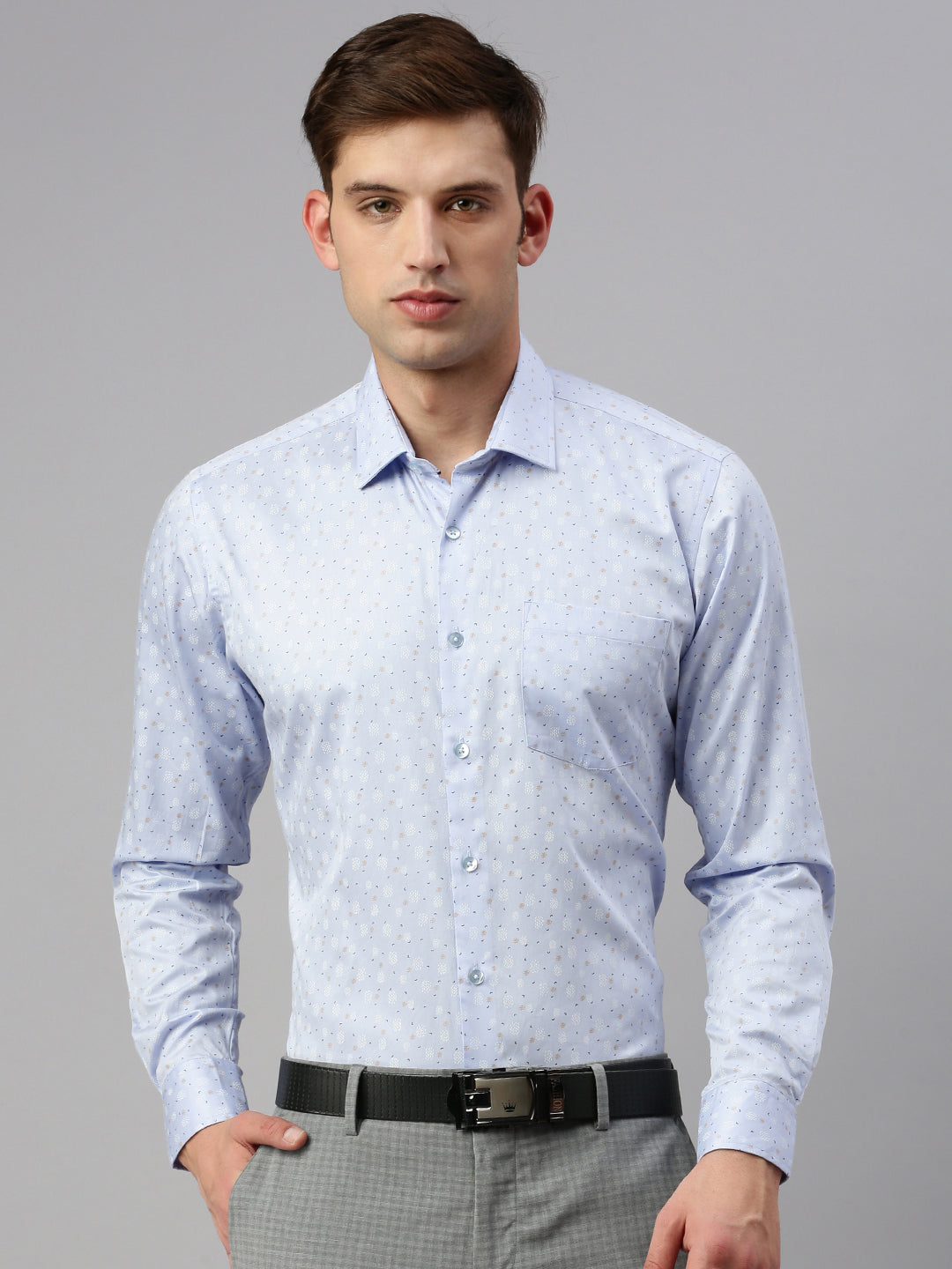 Regular Fit Printed Formal Shirt Sky