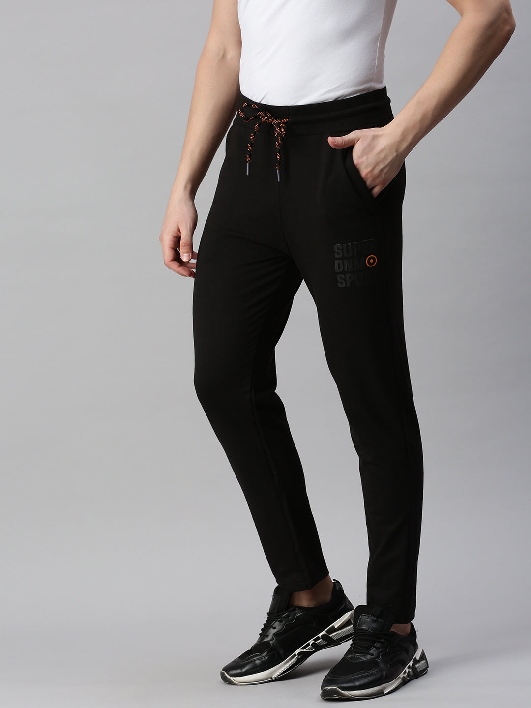 Solid Cotton Regular-Fit Track Pants Black