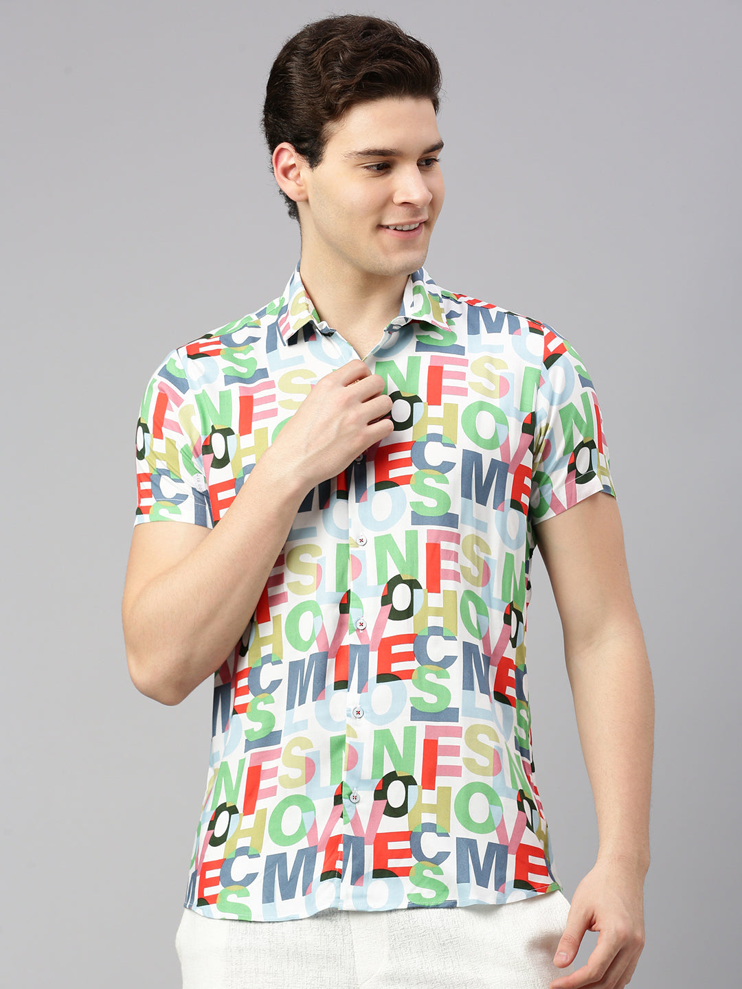 Relaxed Fit Typography Printed Casual Shirt