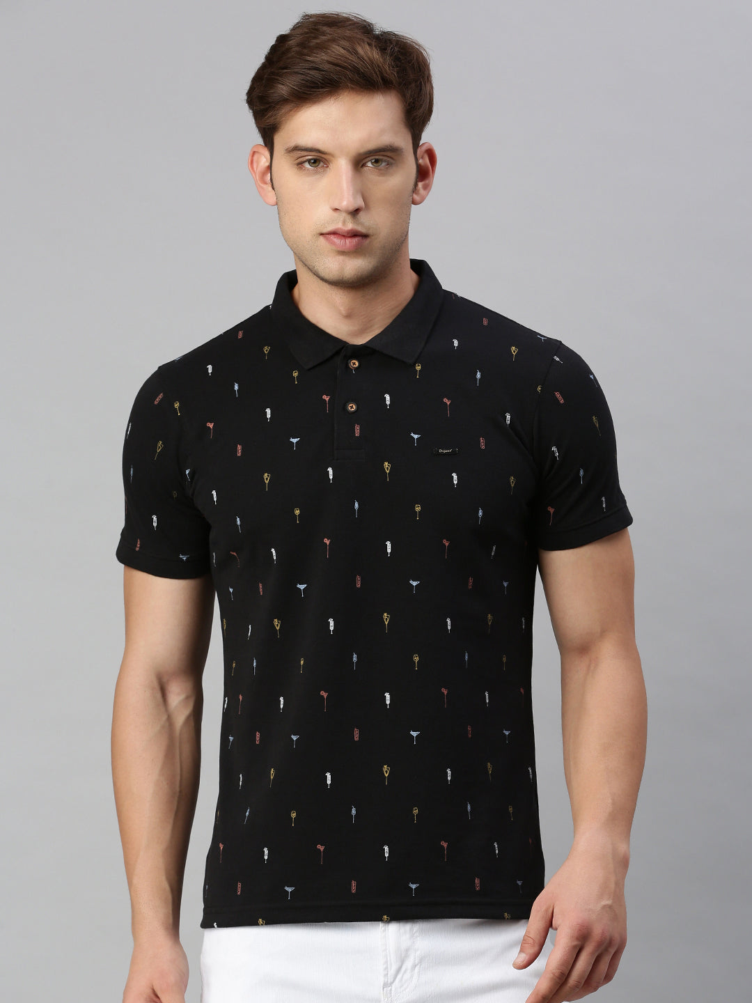 Black Printed Polo Tshirt