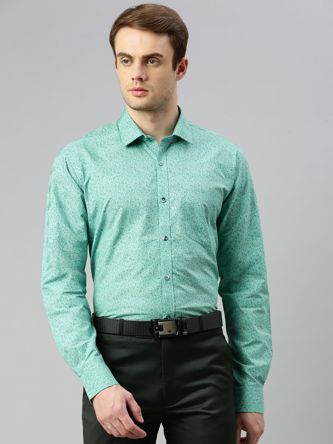 Micro Ditsy Printed Opaque Cotton Formal Shirt Green