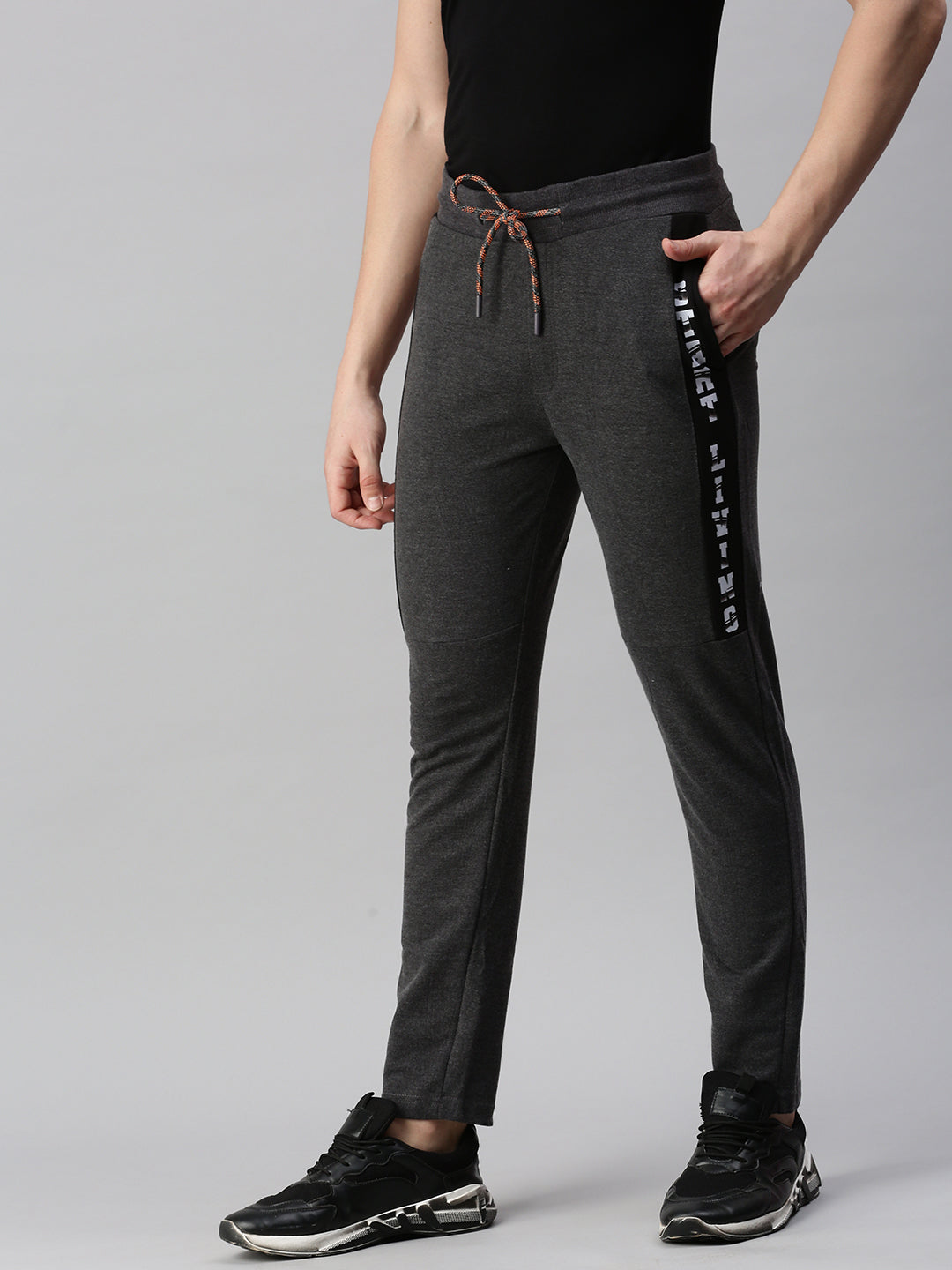 Men Solid Grey Track Pants