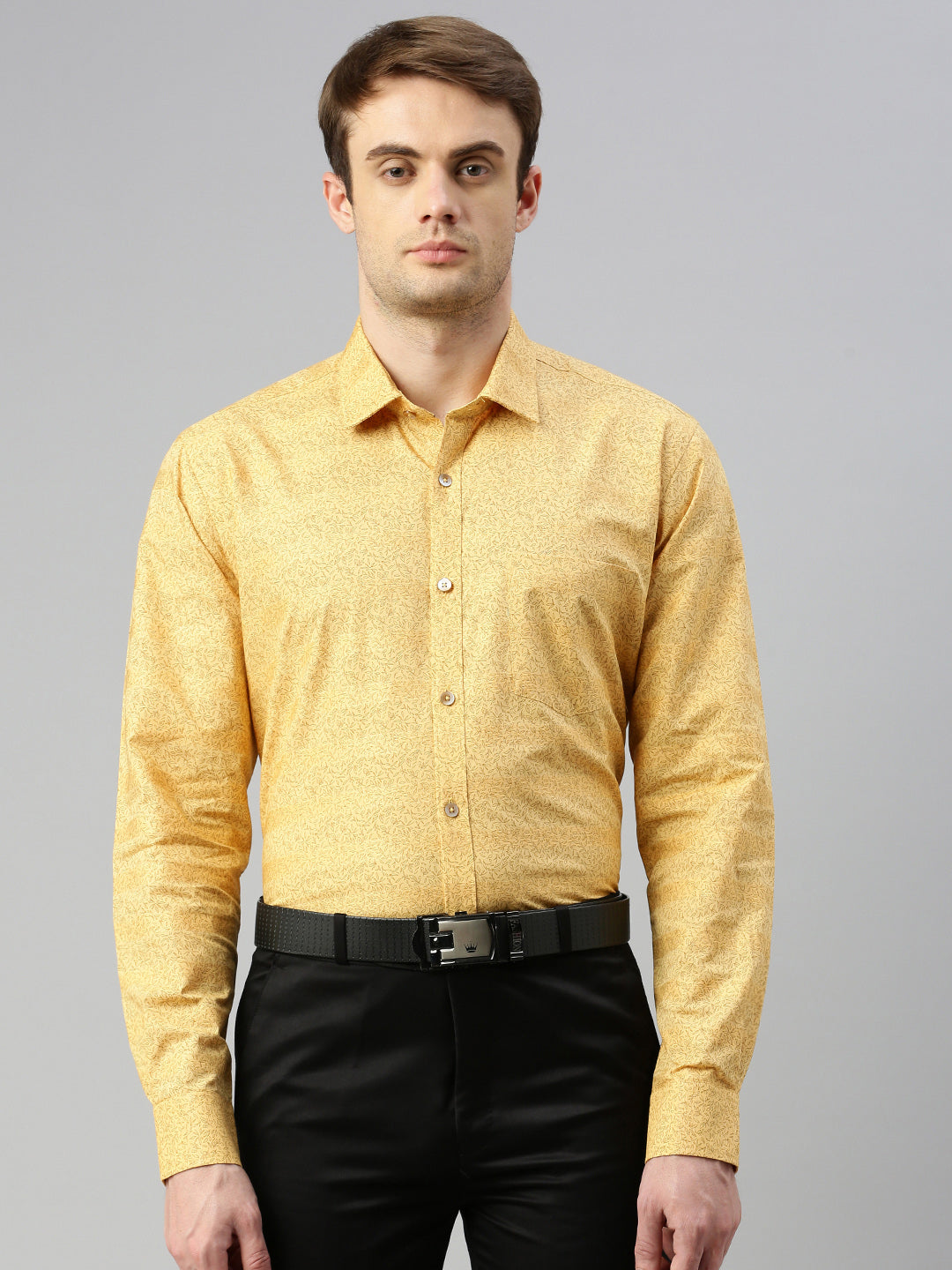 Micro Ditsy Printed Opaque Cotton Formal Shirt Yellow