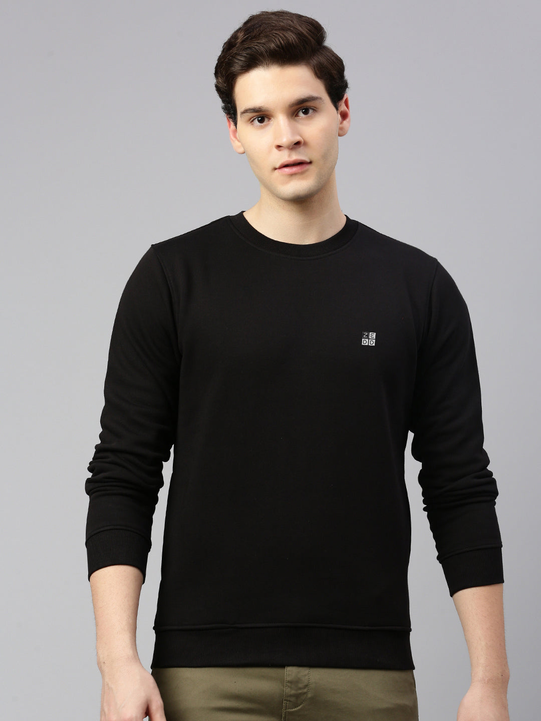 Round Neck Cotton Fleece Pullover Sweatshirt