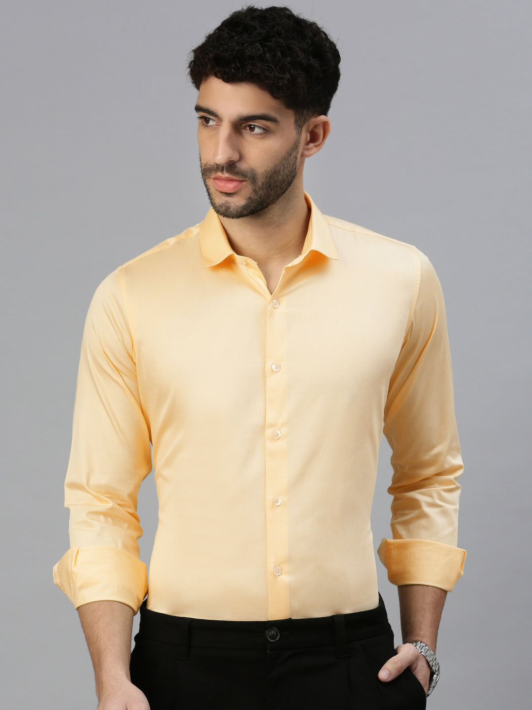 Giza Satin Essential Shirt in Sunrise Yellow