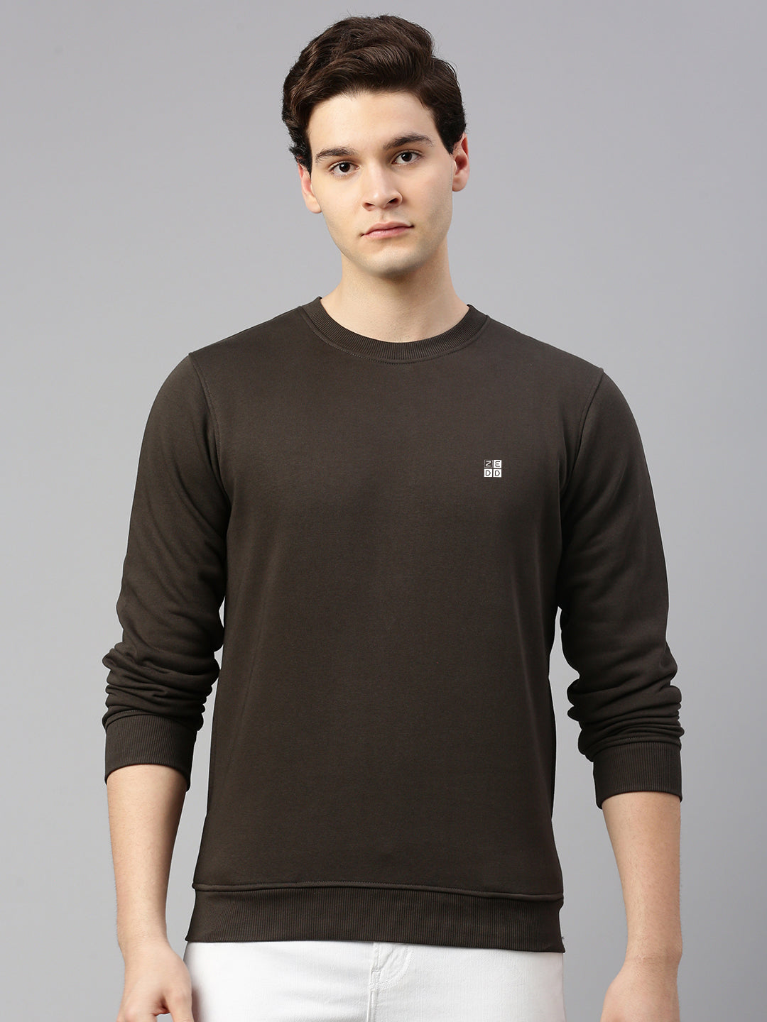 Round Neck Cotton Fleece Pullover Sweatshirt