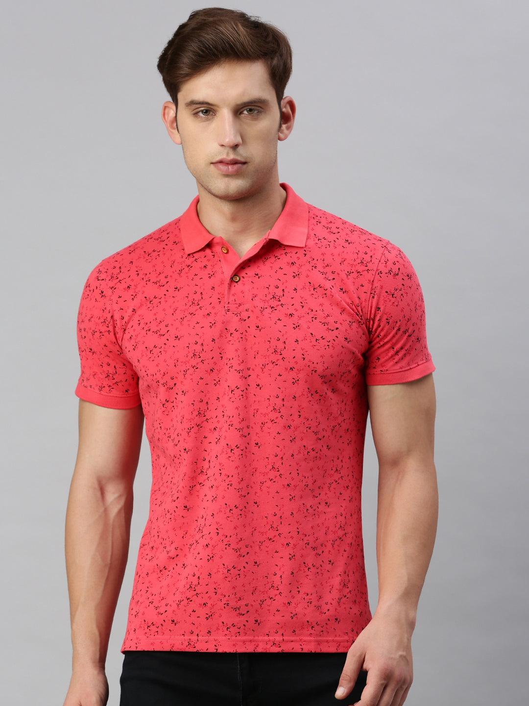 PEACH PRINTED POLO TSHIRT