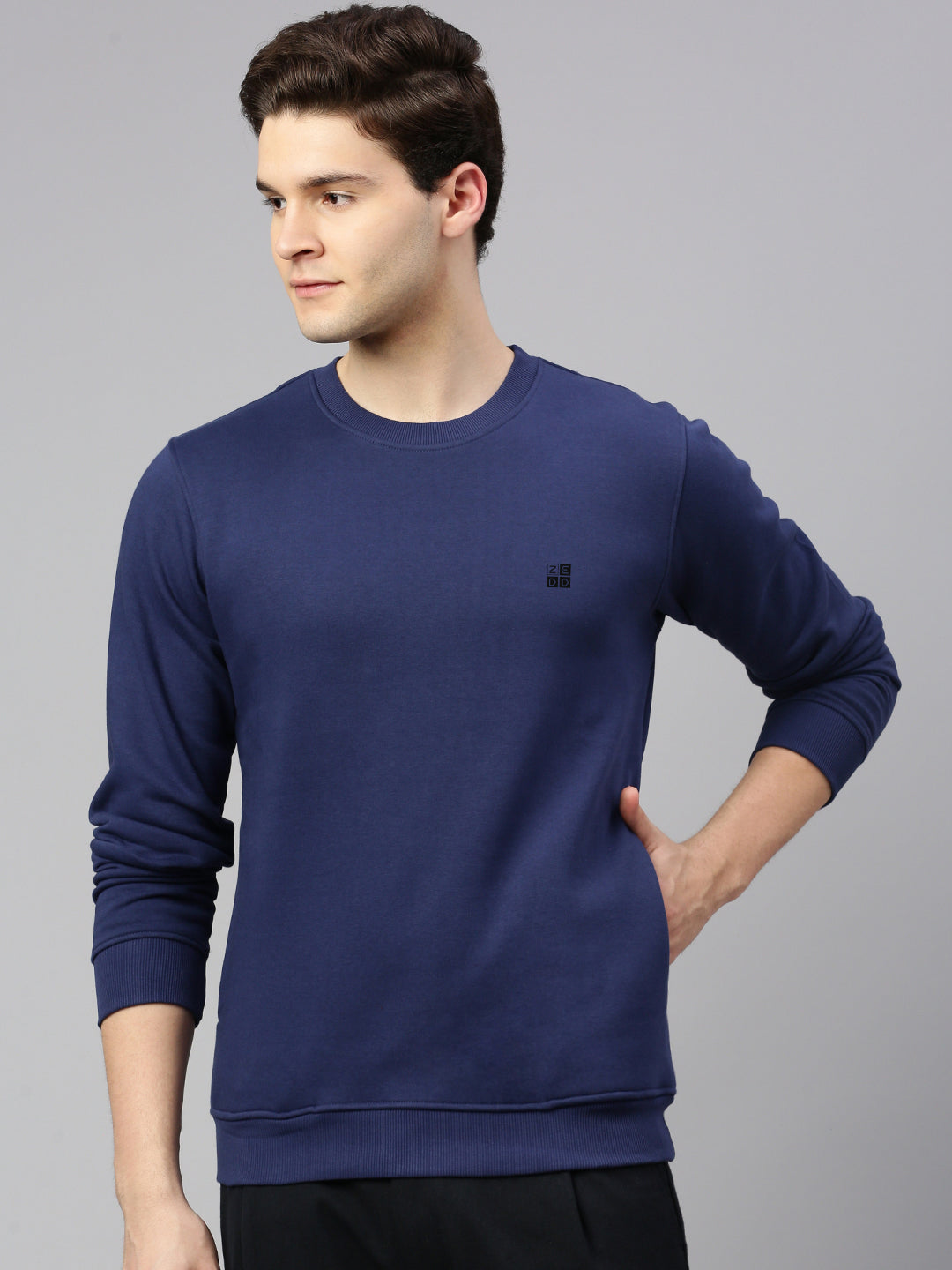 Round Neck Cotton Fleece Pullover Sweatshirt