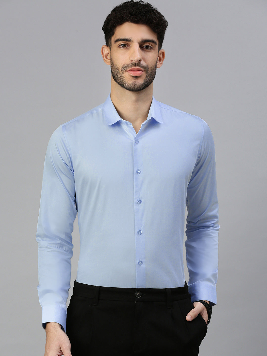 Giza Satin Essential Shirt in Powder Blue