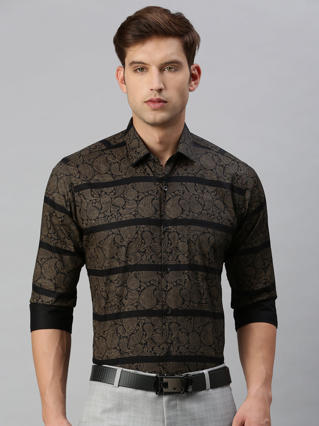 Paisley Printed Cotton Formal Shirt Black