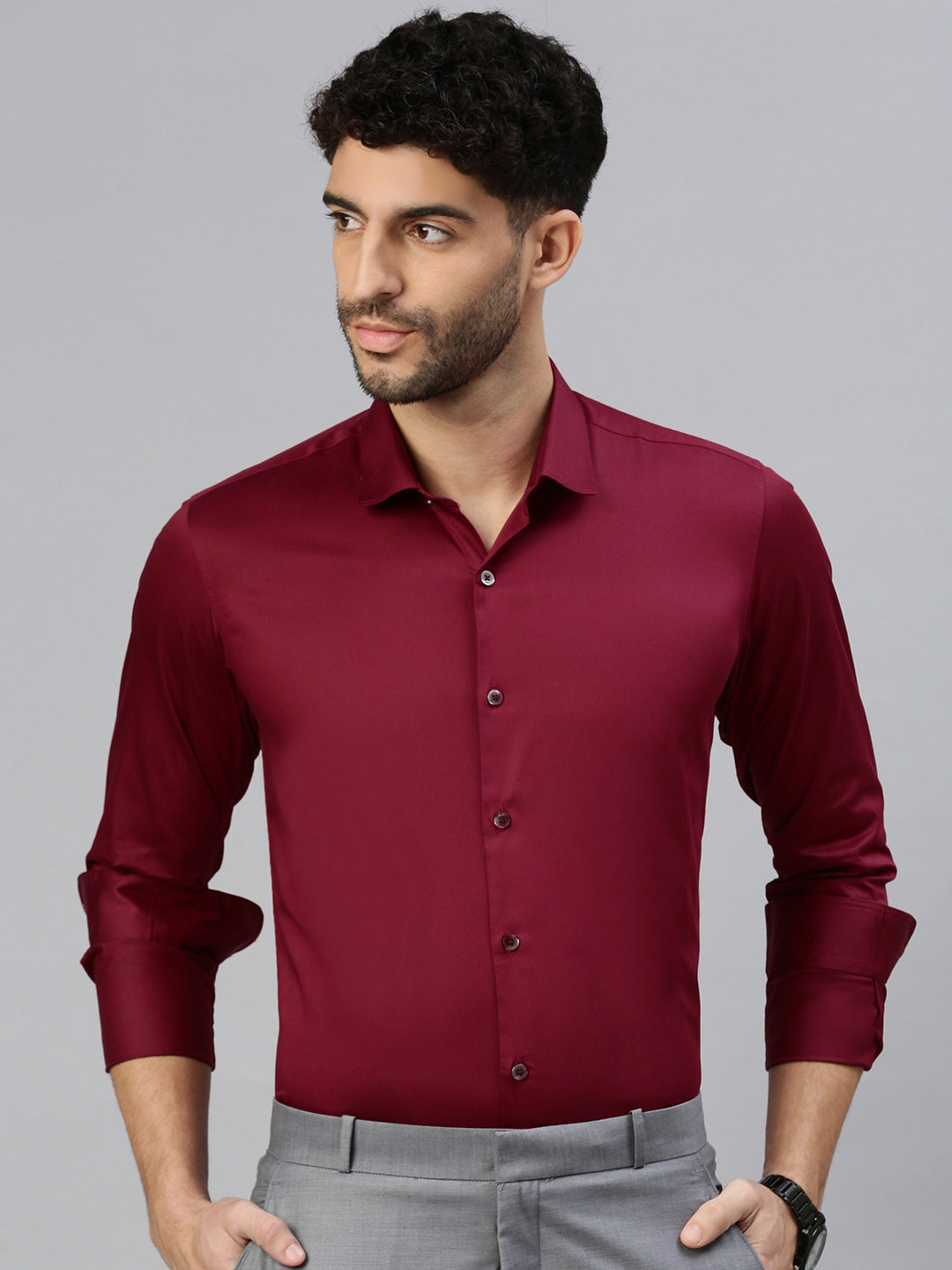 Giza Satin Essential Shirt in Cosmic Red