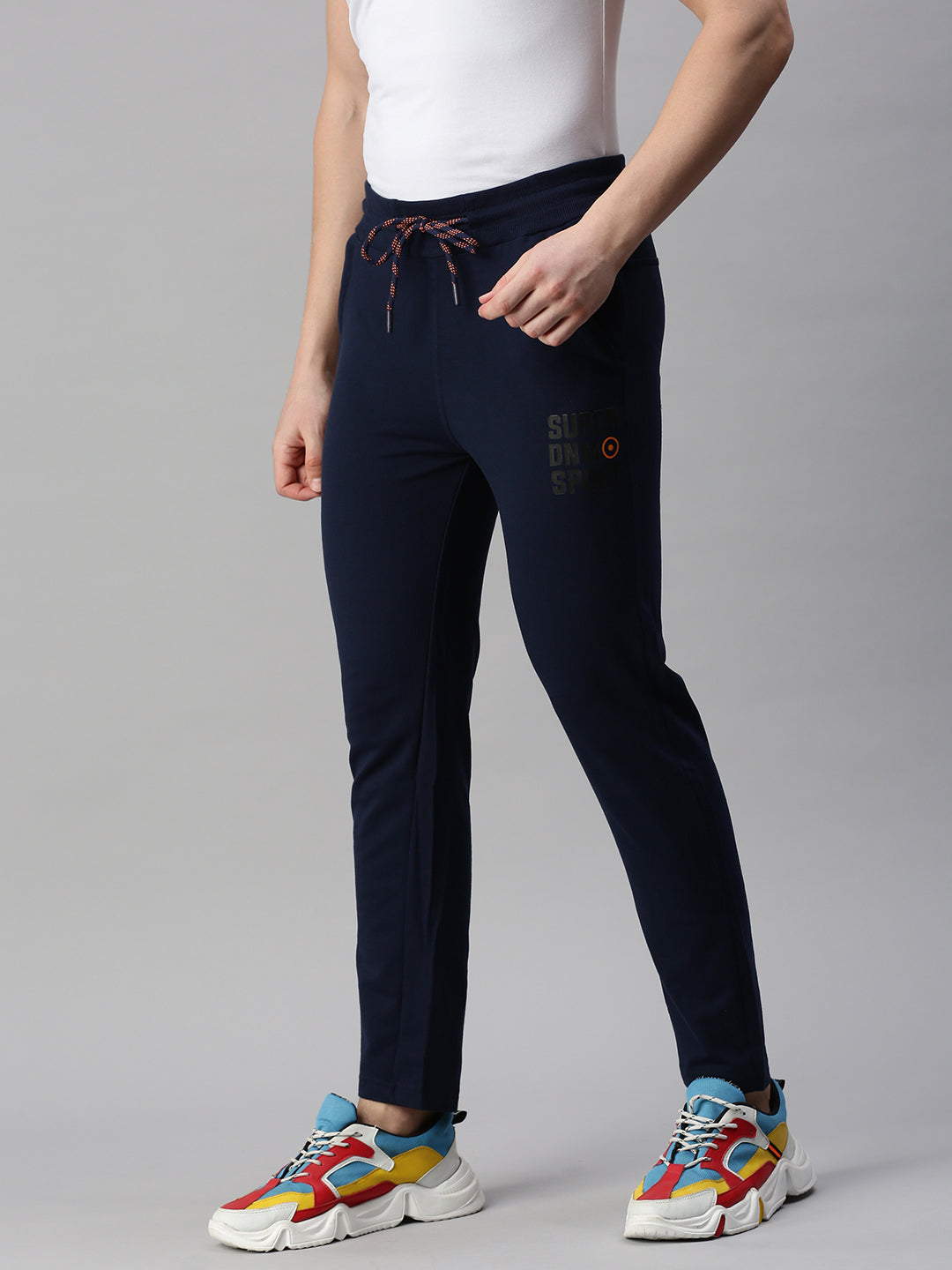 Solid Cotton Regular-Fit Track Pants Navy