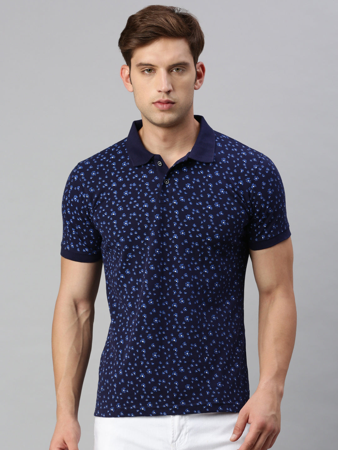 NAVY PRINTED POLO TSHIRT