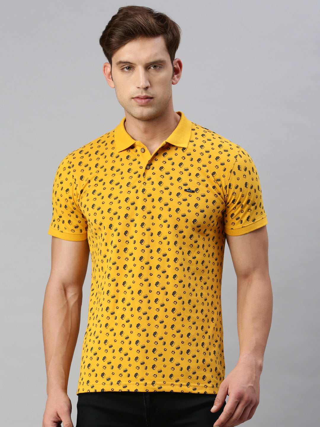 Mustard Printed Polo Tshirt