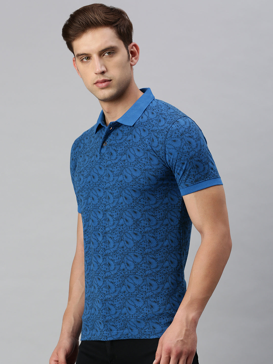 TEAL BLUE PRINTED POLO TSHIRT