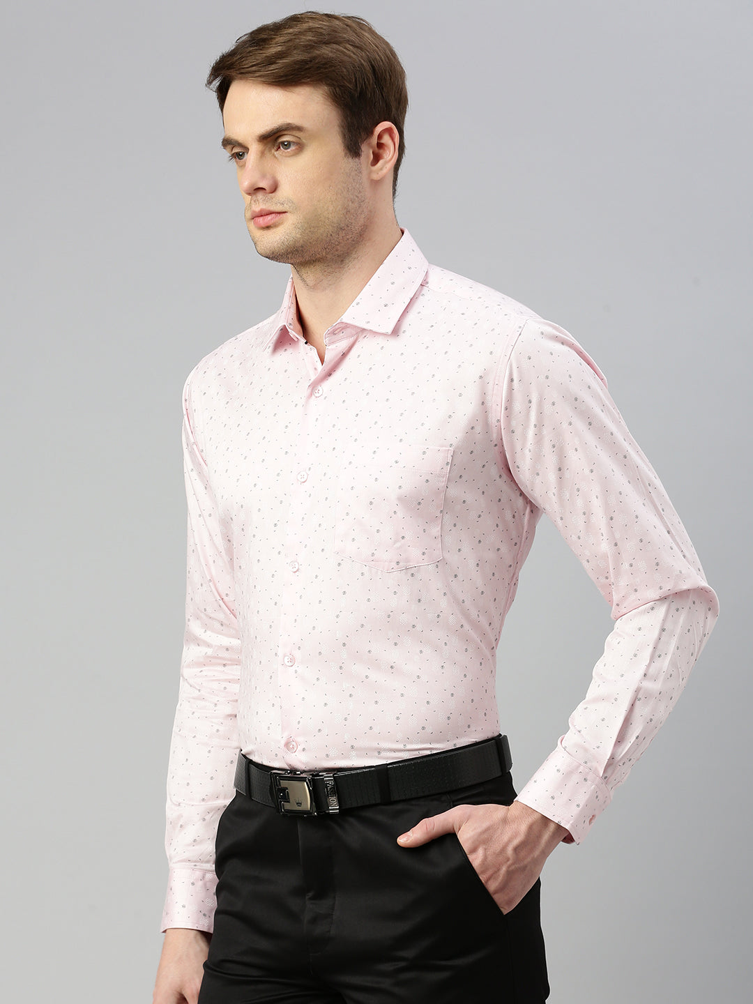 Regular Fit Printed Formal Shirt Pink