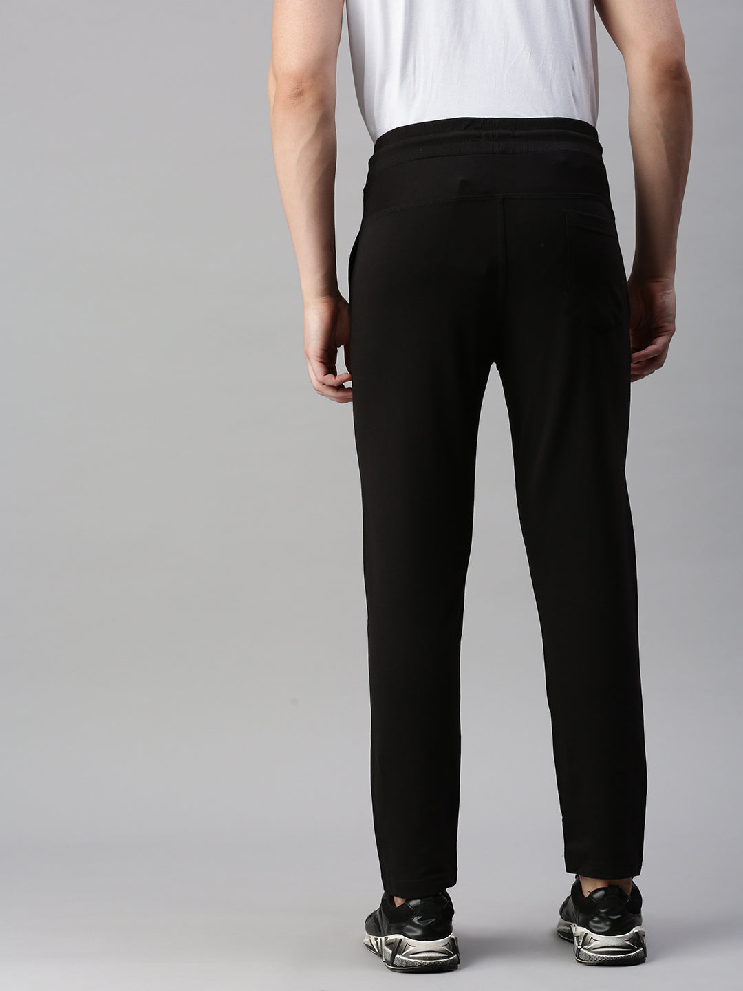 Solid Cotton Regular-Fit Track Pants Black