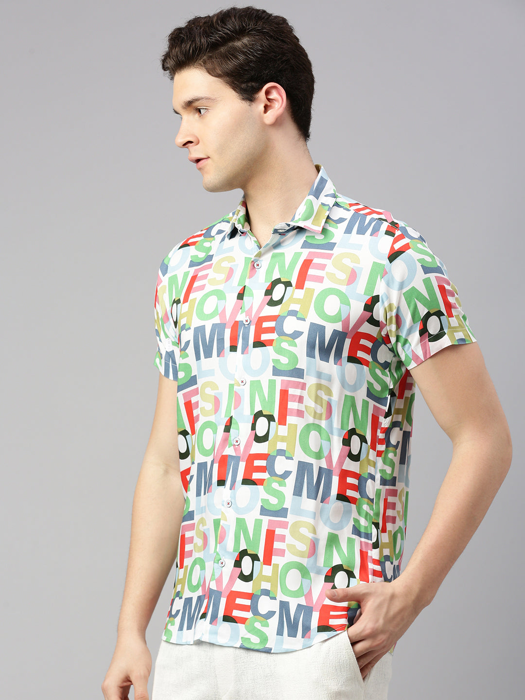 Relaxed Fit Typography Printed Casual Shirt