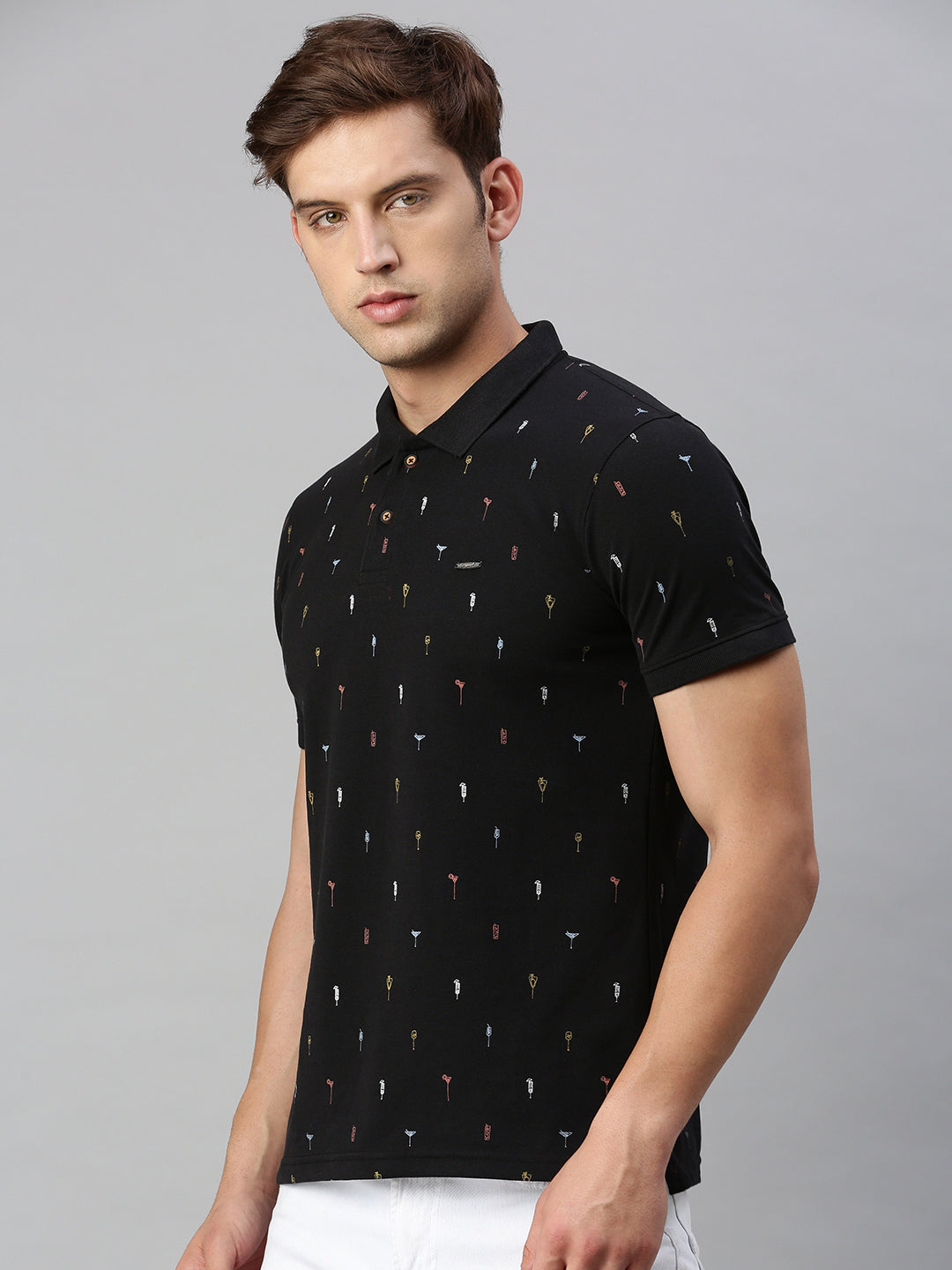 Black Printed Polo Tshirt