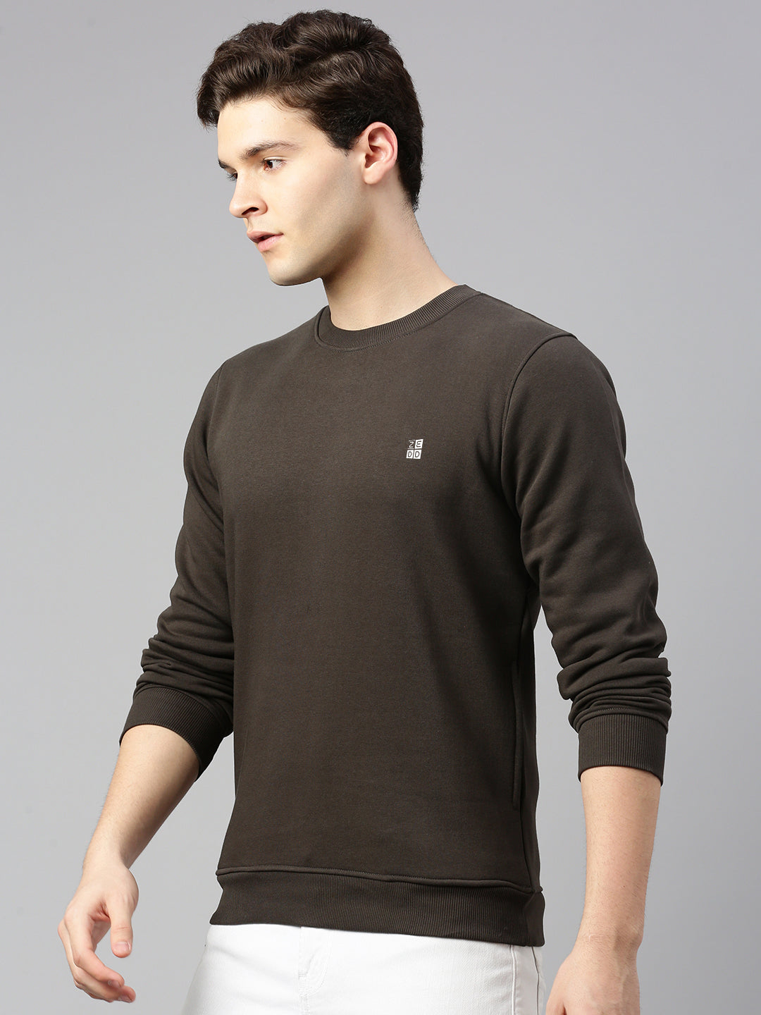 Round Neck Cotton Fleece Pullover Sweatshirt