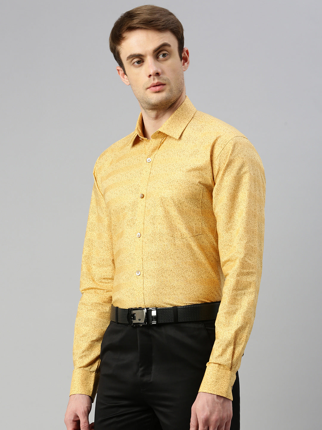 Micro Ditsy Printed Opaque Cotton Formal Shirt Yellow