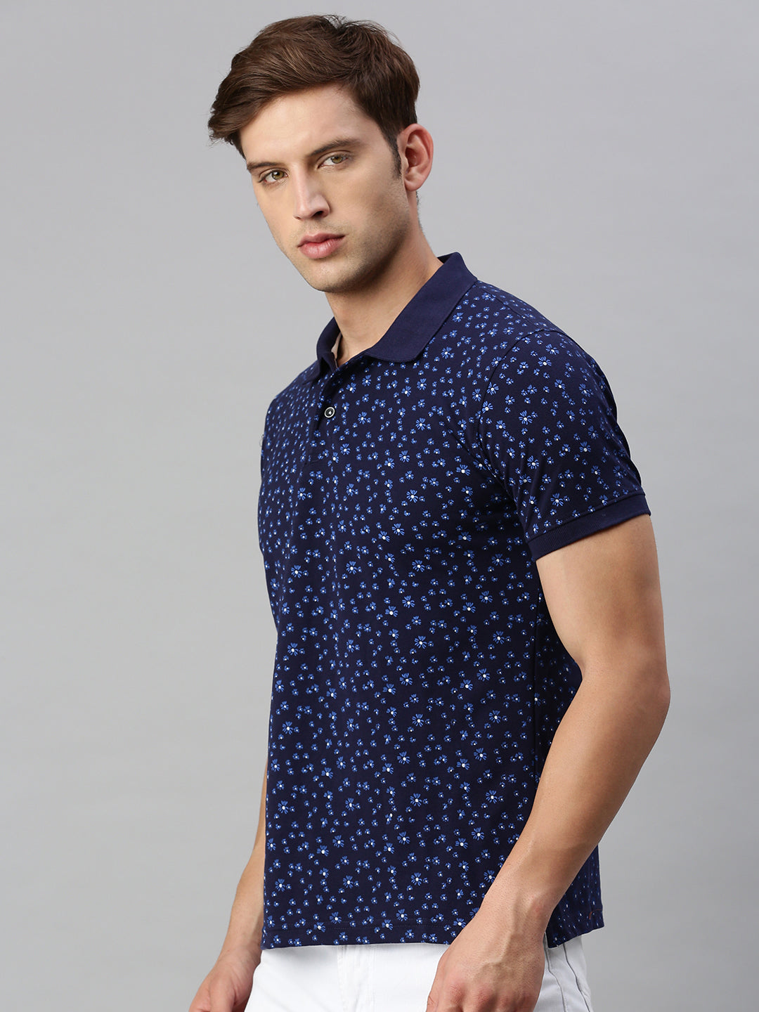 NAVY PRINTED POLO TSHIRT